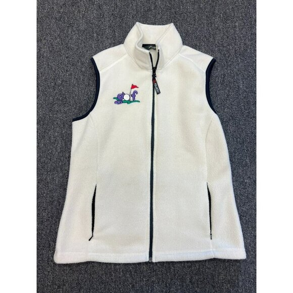 Eddie Bauer Vintage Womens Polartec Pockets Zip Golf Graphic Fleece Vest Sz M - Picture 2 of 16